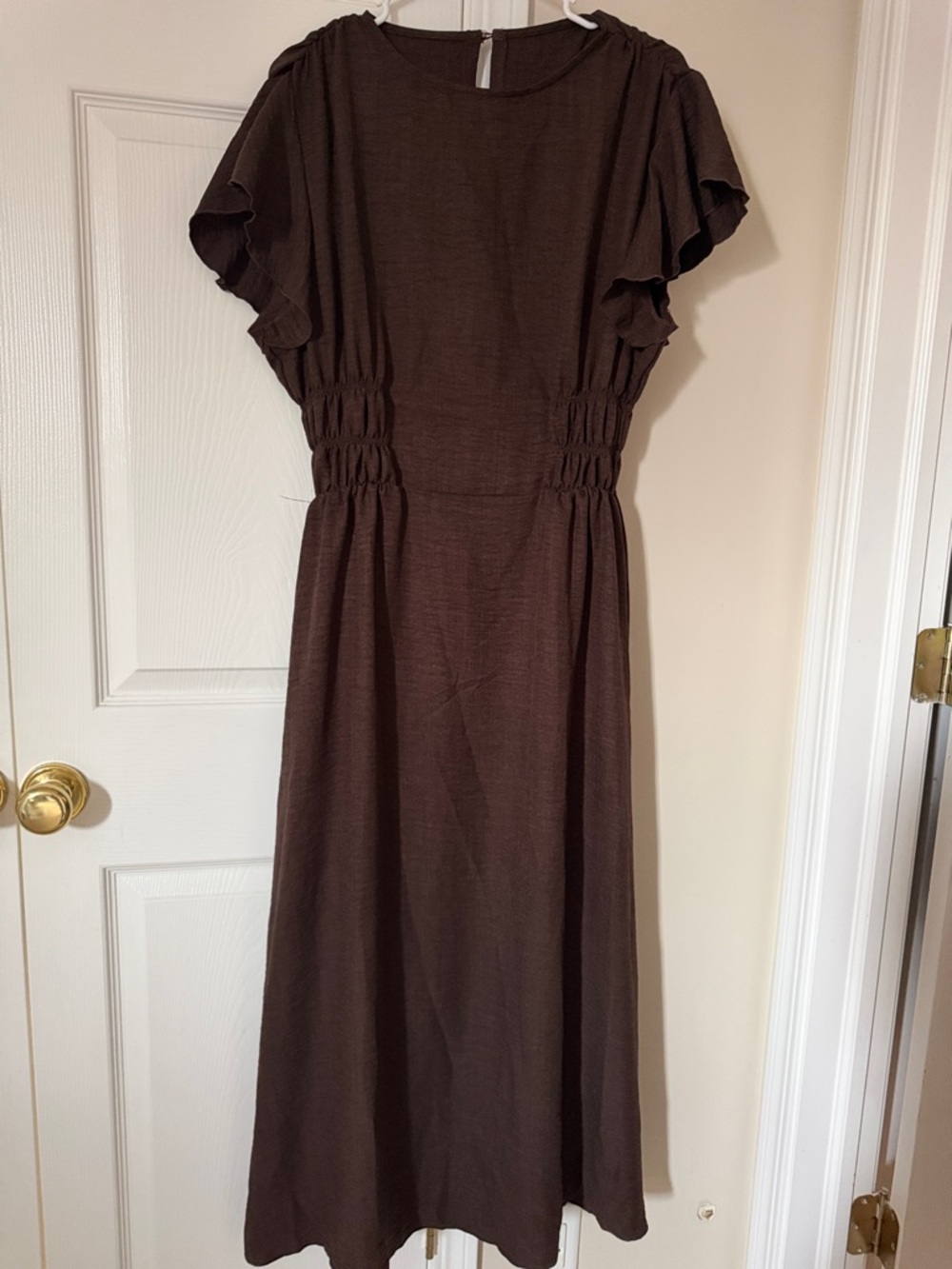 Brown Ruffle Sleeve Maxi Dress